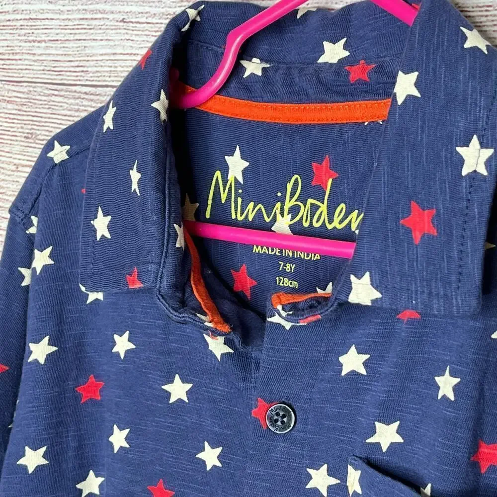 Mini Boden Boys 250th July 4th Blue USA Stars Long Sleeve Top Size 7-8